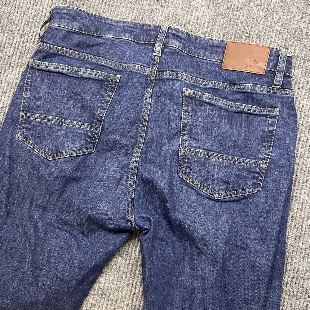 Orvis Canvas Pants Men 35x30 Blue Jeans 5 Pocket Straight Leg Cotton Stretch